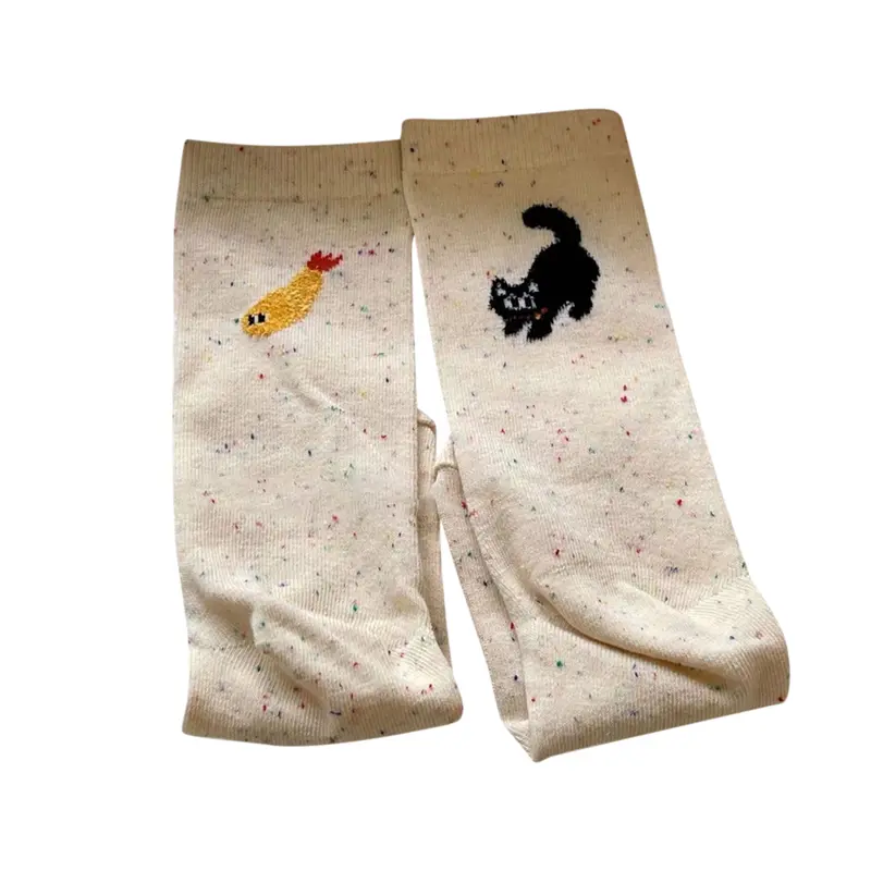 Women Long Socks, Colorful Spots Cat Fish Cute Socks Casual Socks for Daily Street Cotton Light