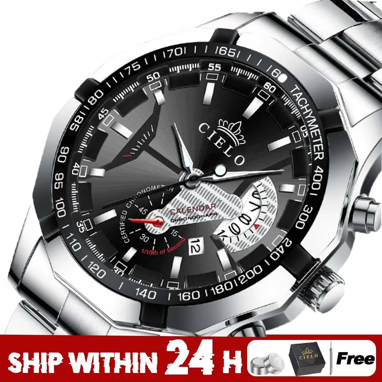 (Buy 1 Free Box) Original Men's Quartz Watch Waterproof Quartz Watches Metallic Business For Men COD Anti Air Luxury Stainless Steel With Calendar QUARTZ Business Waterproof Luminous Casual Watch