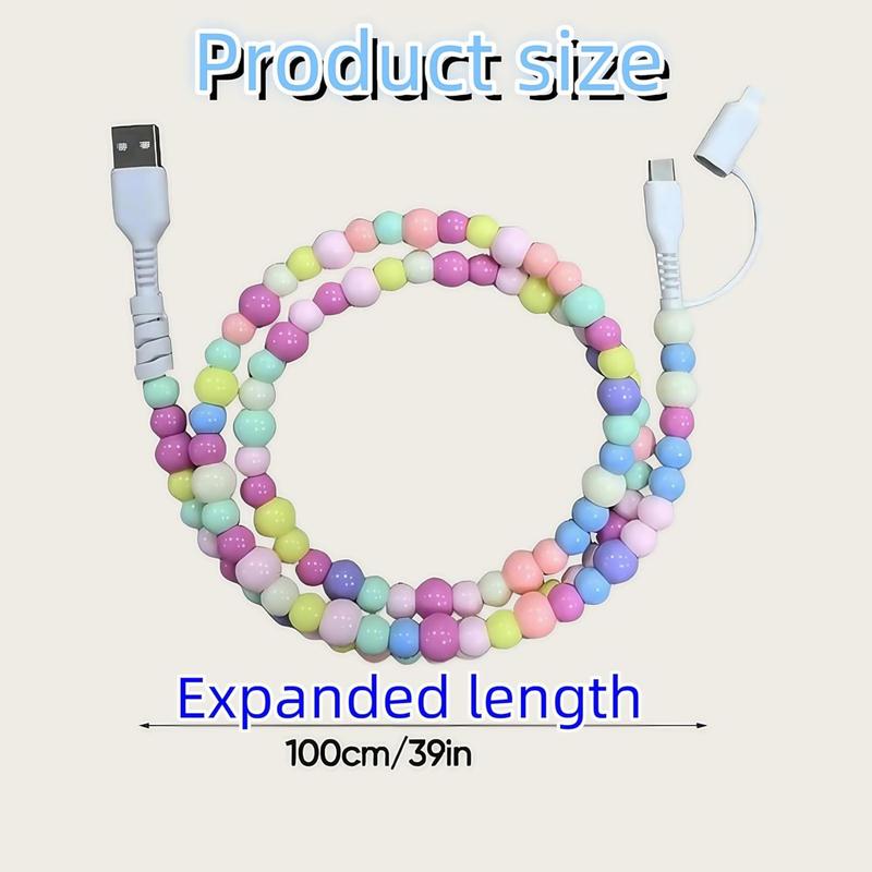 Creative Beaded 2-in-1 Data Cable, Portable Fast Charging Cable, Multifunctional Portable Fast Charging Cable for iPhone Android, Electronic 1
