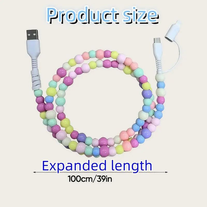 Creative Beaded 2-in-1 Data Cable, Portable Fast Charging Cable, Multifunctional Portable Fast Charging Cable for iPhone Android, Electronic 1