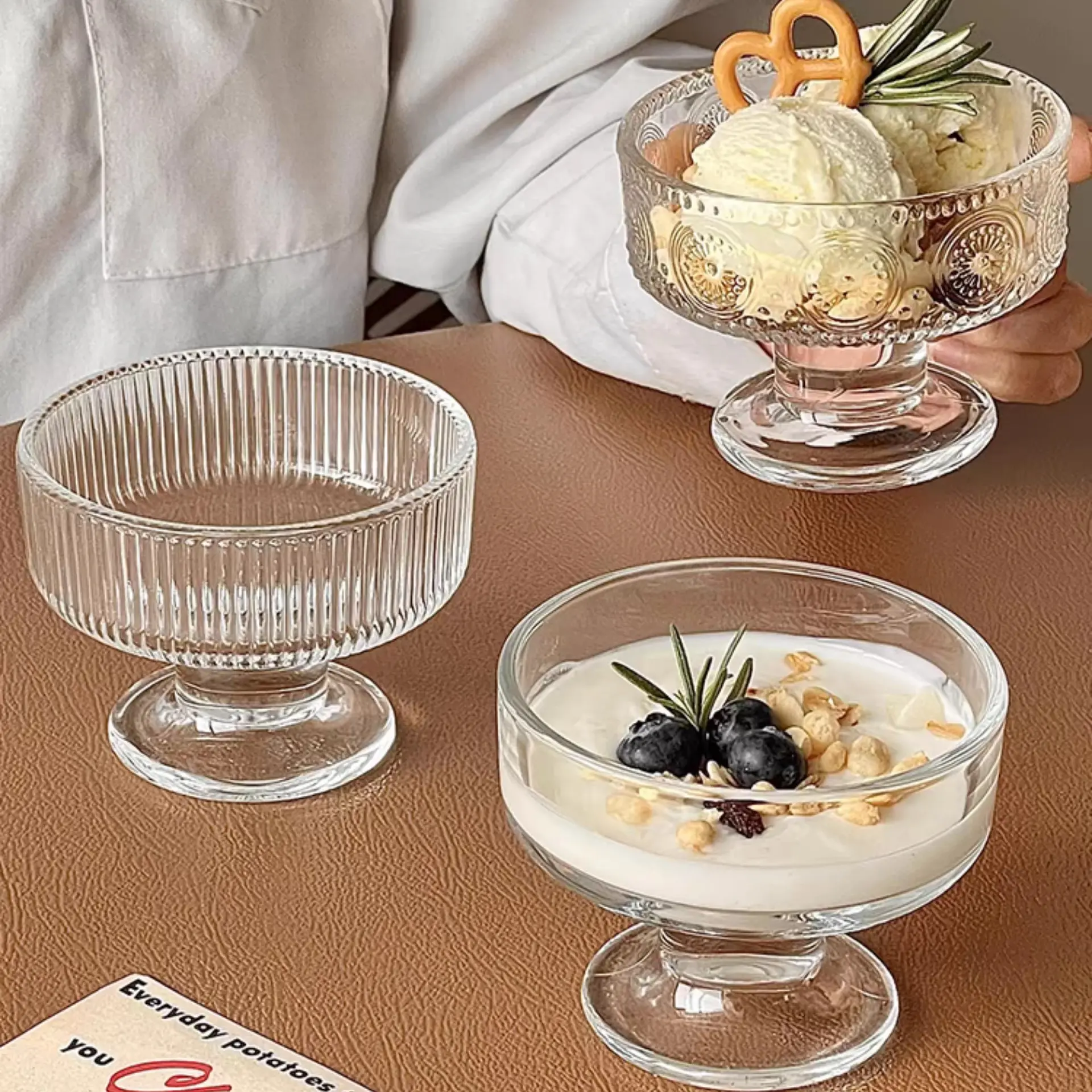 [1 ly] Ly kem thủy tinh, ly thủy tinh có chân đế miệng trơn dùng đựng kem, bánh kẹo, gia vị 220ml - maydecor
