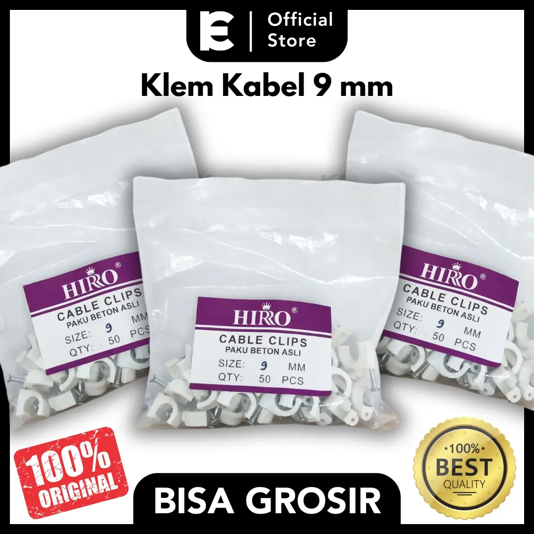 Klem Kabel 9mm Paku Beton HIRO Isi 50pcs Paku Kabel Jepit Kabel untuk ...
