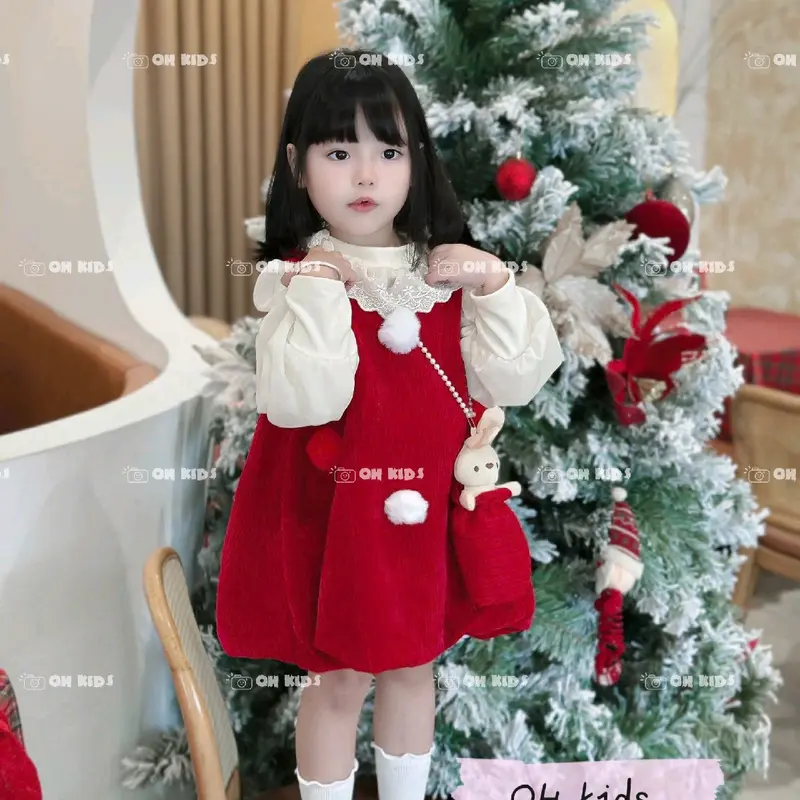 Sét váy nhung gồm 3 chi tiết(Áo zip lót lông,váy nhung,dây đeo thỏ)cho bé gái từ 6-18 kg 2