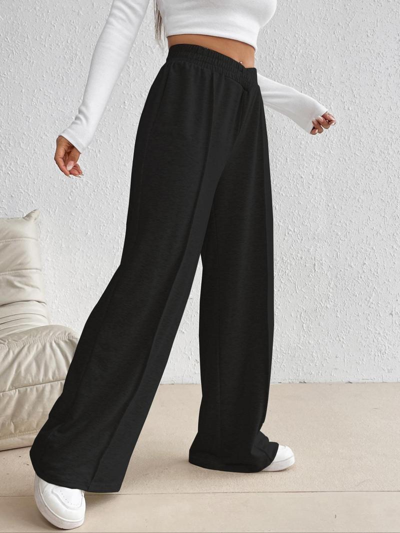 Product Introduction of Women's Solid Color Elastic Waist Wide Leg Sweatpants, Chic Casual Comfy Trousers for Daily Wear, Ladies Bottoms for All Seasons, Baggy Pants 6