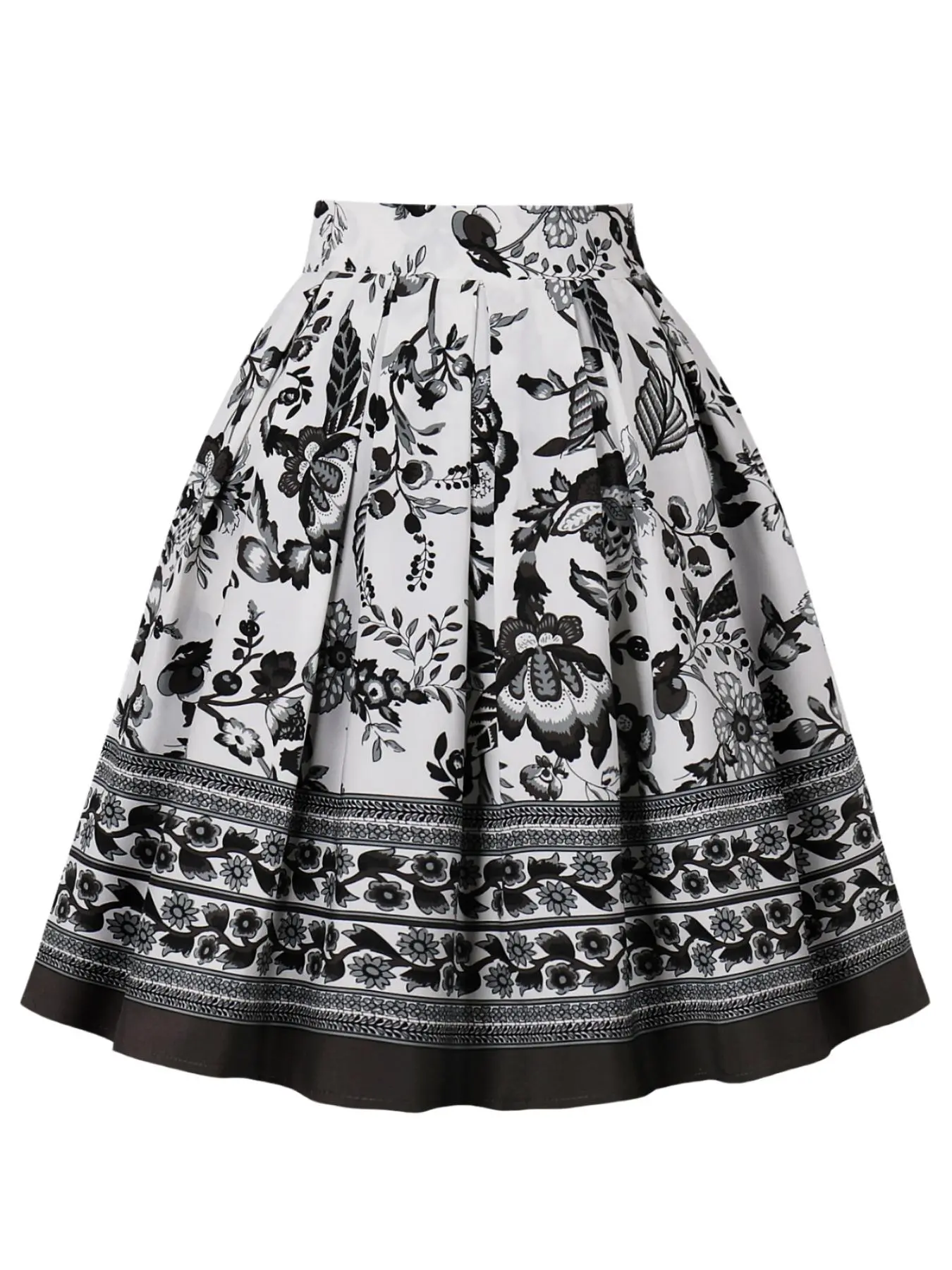 Women's Floral Print Plicated Zipper A Line Skirt, Boho Casual Knee Length Skirt for Beach Holiday Vacation, Ladies Summer Clothes