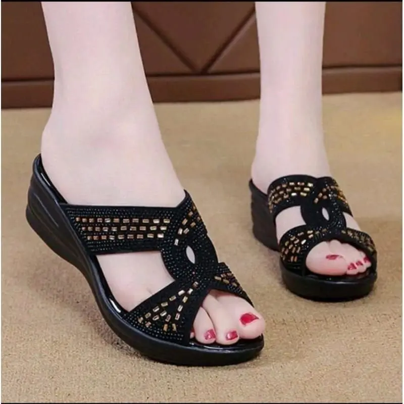 Sandal Wedges Wanita Terbaru 2024 Sandal Pesta Wanita Elegan Empuk Sandal Wanita Kekinian 2024