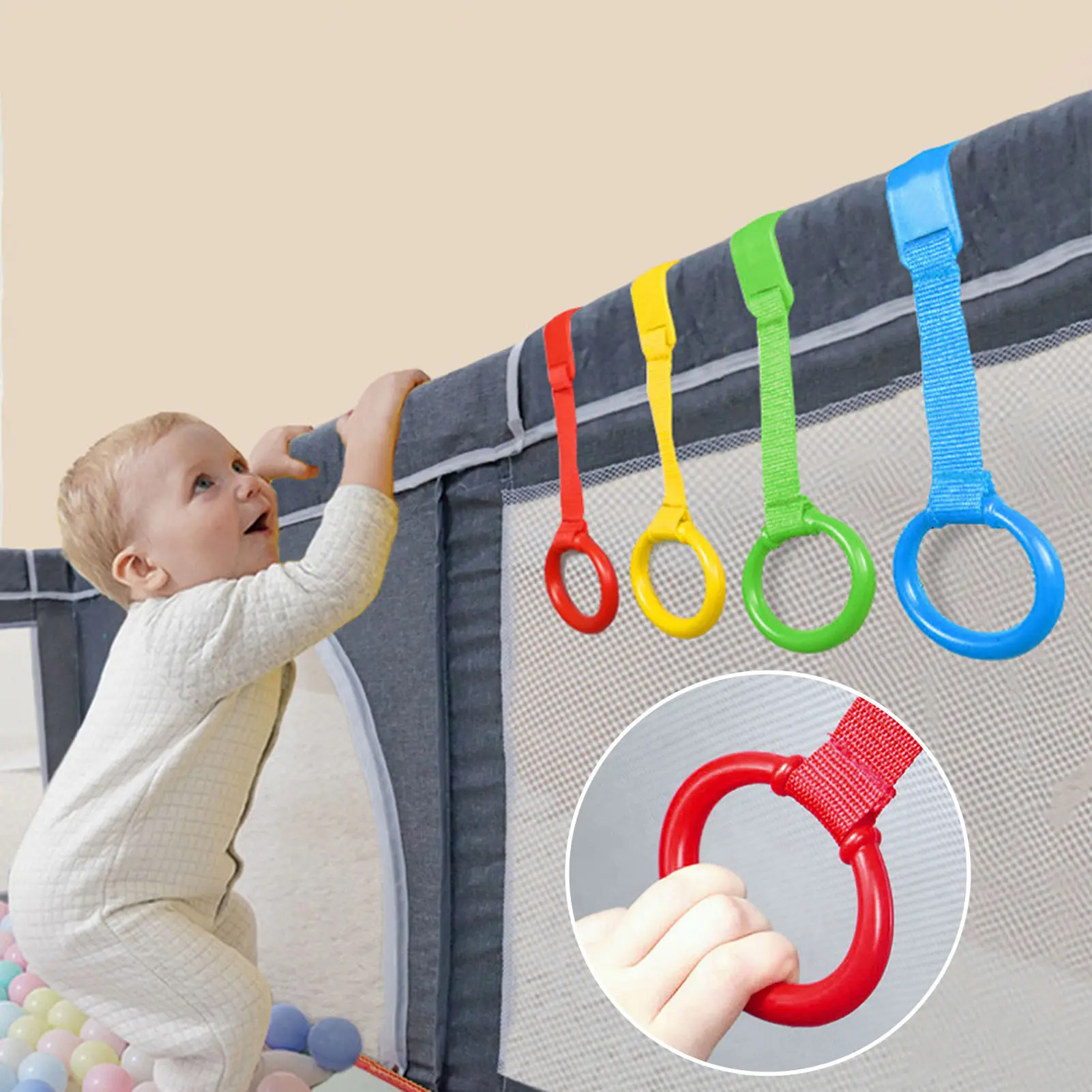 1/2/4/6/8Pcs Baby Pull-Up Ring Toddlers Walking Helper Practice Exercises Assistant Tool Stand-Up Rings Infant Crib Playpen Hanging Ring
