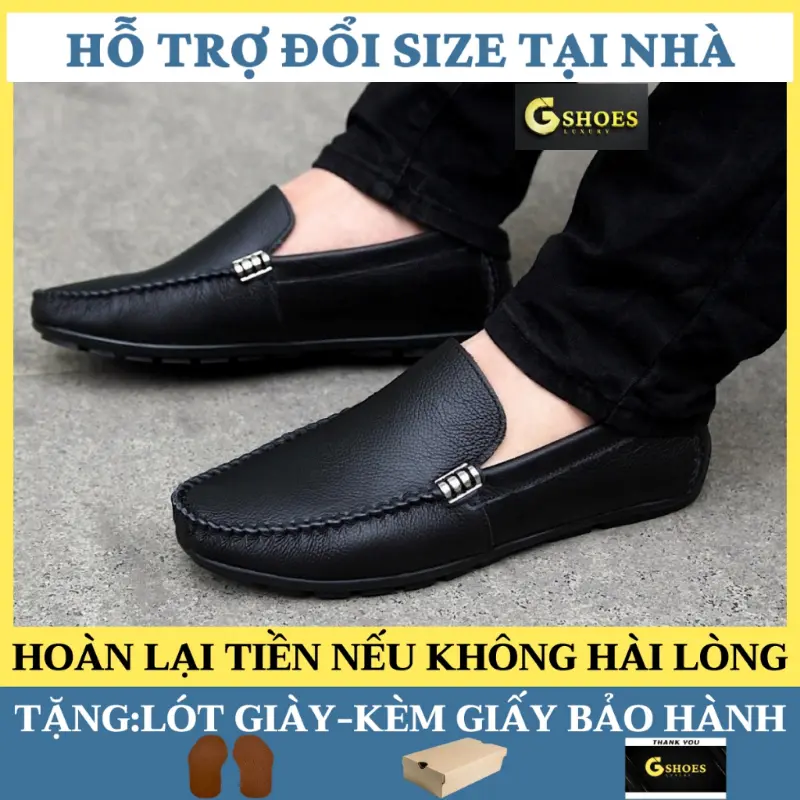 Giày lười nam chất liệu da thật mềm mại đế cao su khâu chỉ bảhành 12 tháng GM102 Nhung Loafer Nhung Loafer giày  da