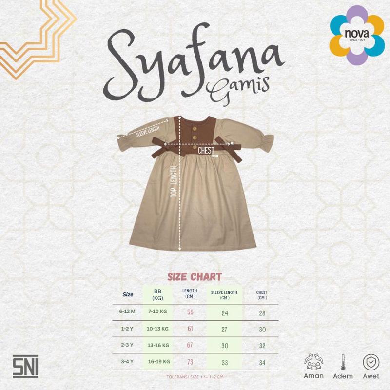 NOVA Pakaian Muslim Bayi dan Anak - Gamis Bayi Dan Anak Perempuan  6 Bulan - 4 Tahun ( 1 Pcs) - Syafana Gamis 5