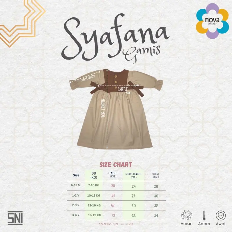 NOVA Pakaian Muslim Bayi dan Anak - Gamis Bayi Dan Anak Perempuan  6 Bulan - 4 Tahun ( 1 Pcs) - Syafana Gamis 5