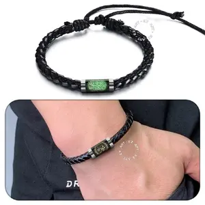 GELANG SIMPLE LAFADZ TAUHID ALLAH MUHAMMAD ISLAM MUSLIM TALI KULIT KEPANG GAMBAR KACA EPOXY TABUNG STAINLESS STEEL