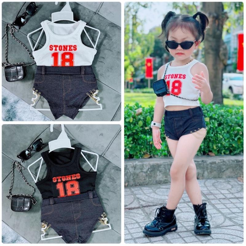 Set Áo Thun Balo Phối Quần Sort Xích Cá Tính Cho Bé Gái