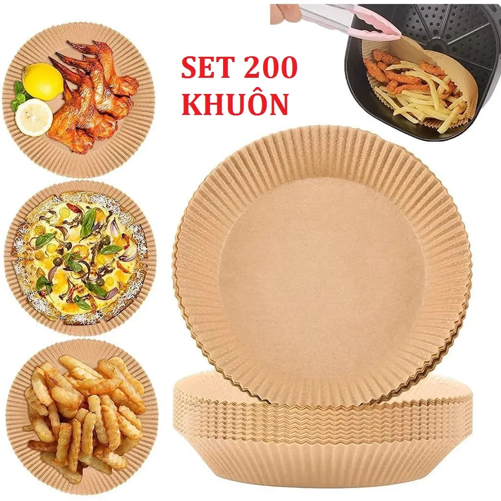 Set 200 khuôn giấy nến vàng dùng nướng bánh, nướng lò chiên không dầu, thấm hút dầu (1 sấp 40 - 45 khuôn)