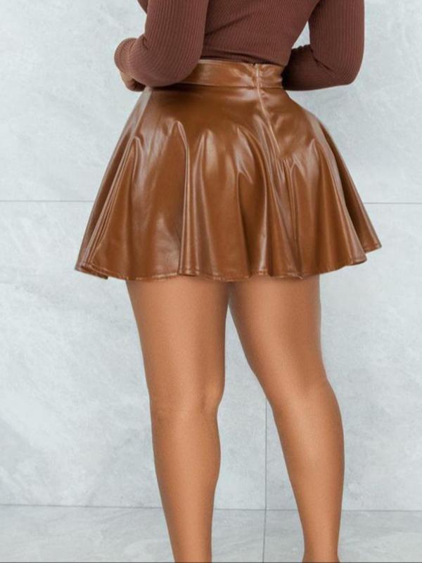 Women's 2024 Solid Zipper High Waist Skirt, Fashion Pu Leather Mini Skirt for Daily Outdoor Wear, Holiday Outfits, Coquette Skirt, Casual Women's Bottoms for Summer Spring Fall 1
