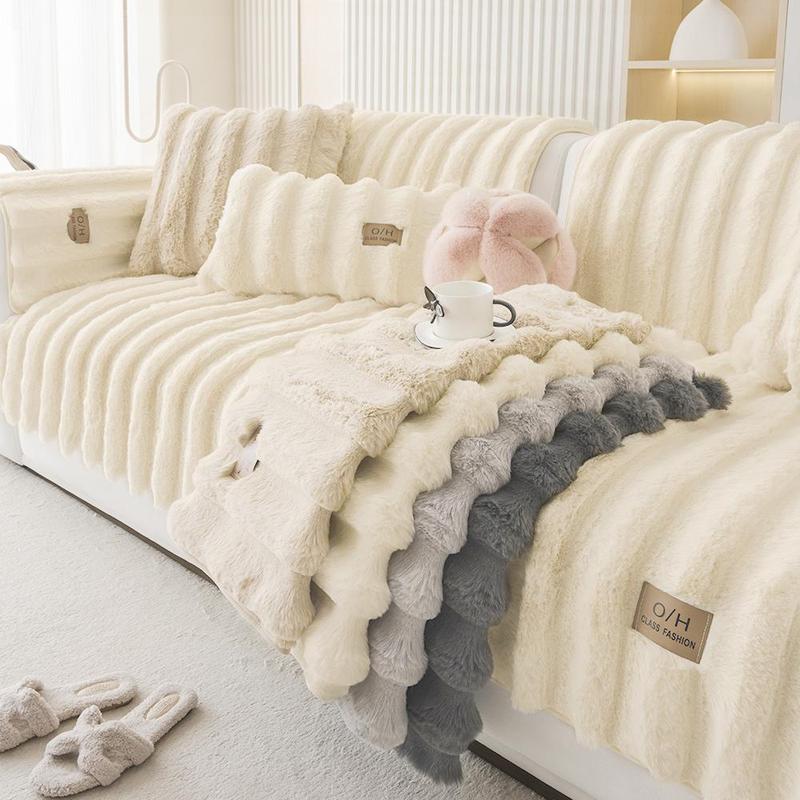 Product Introduction of Solid Color Faux Fur Sofa Cover, 1 Count Non-slip Sofa Mat, Soft Comfortable Sofa Slip Cover Protector for Home Decor Living Room Dormitory Hotel 8