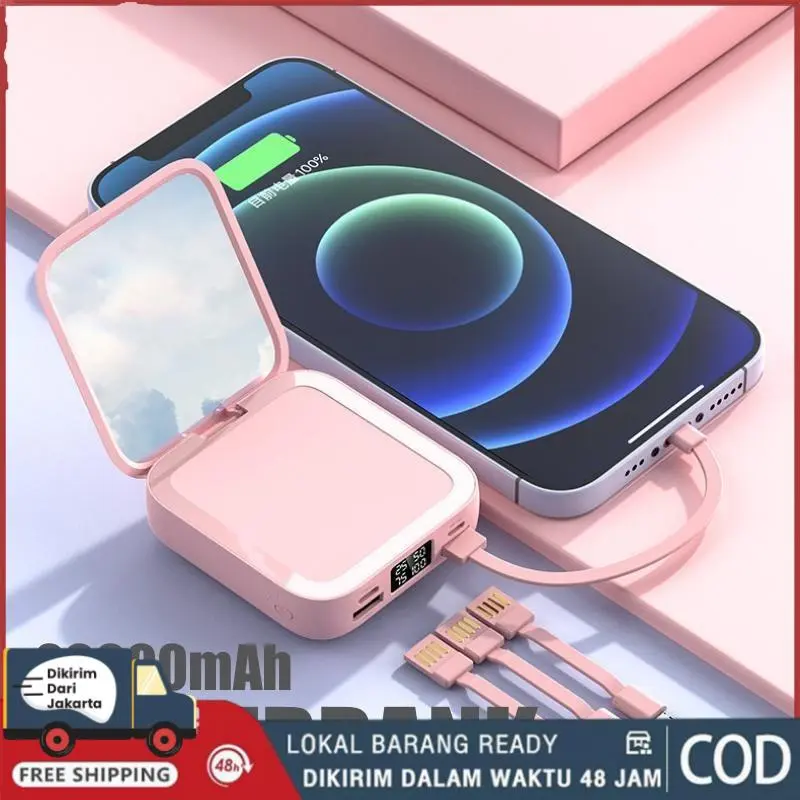 ✦Ready Stock,Cod✦ YEL010011PK with Make-up Mirror Powerbank Fast Charging 3 USB Mini Dual USB Portable with Make-up Mirror