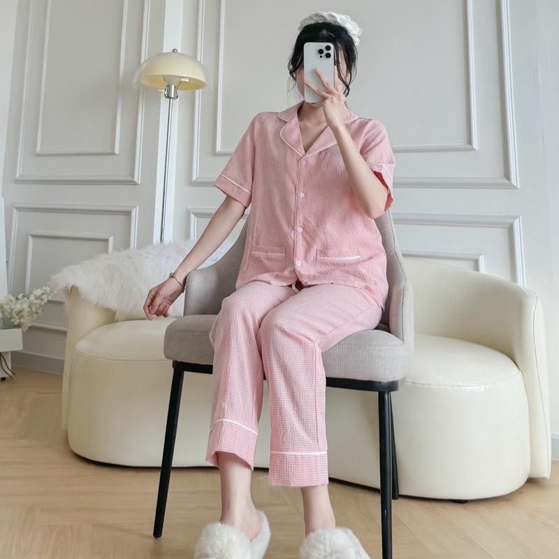 Pyjama caro nhí hồng baby bận nhà cho nữ chất vải cao cấp nhiều màu dáng rộng hàng thiết kế  cho nữ BY DEADESIGNHOUSE 7