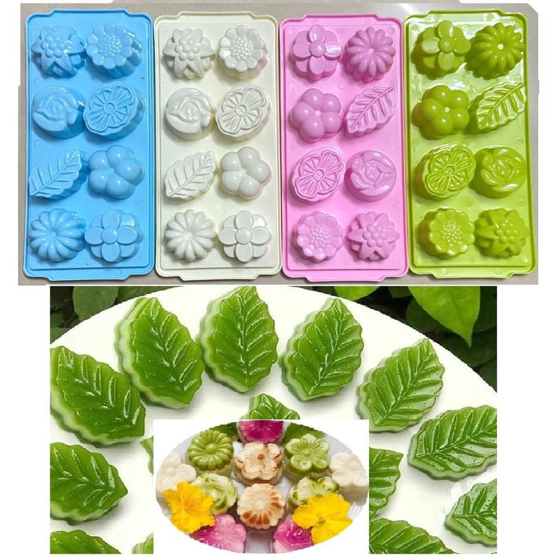 combo 10 Khay Làm Đá Thạch Rau Câu 8 Ô Kiểu Dáng Hoa Lá Đẹp Mắt