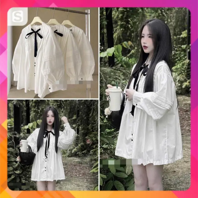 Áo Váy Sơ Mi Babydoll Ngắn (Phải Mặc Sooc) Thắt Nơ Đen Tiểu Thư Siêu Xinh Thời Trang 310