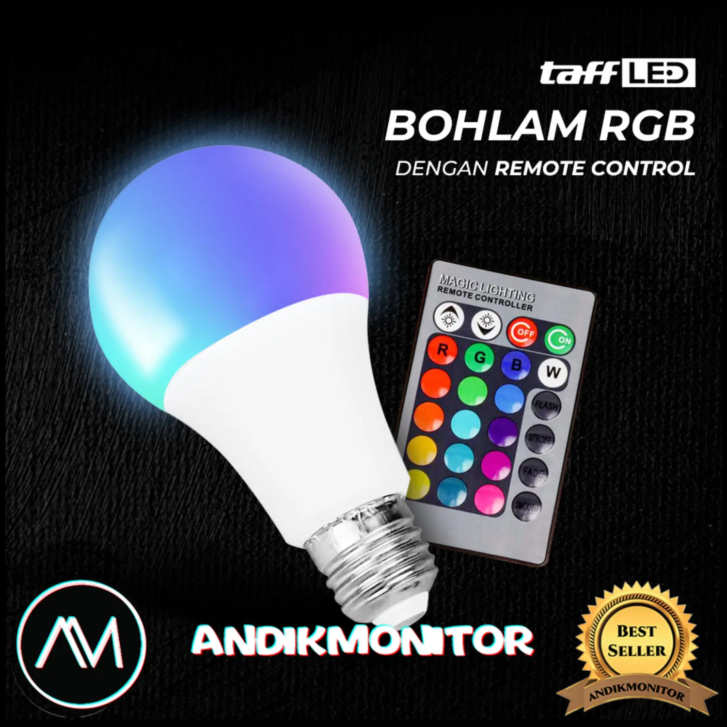 Lampu Led Bohlam RGB dengan Remote Control E27 10W White Kotak Saklar