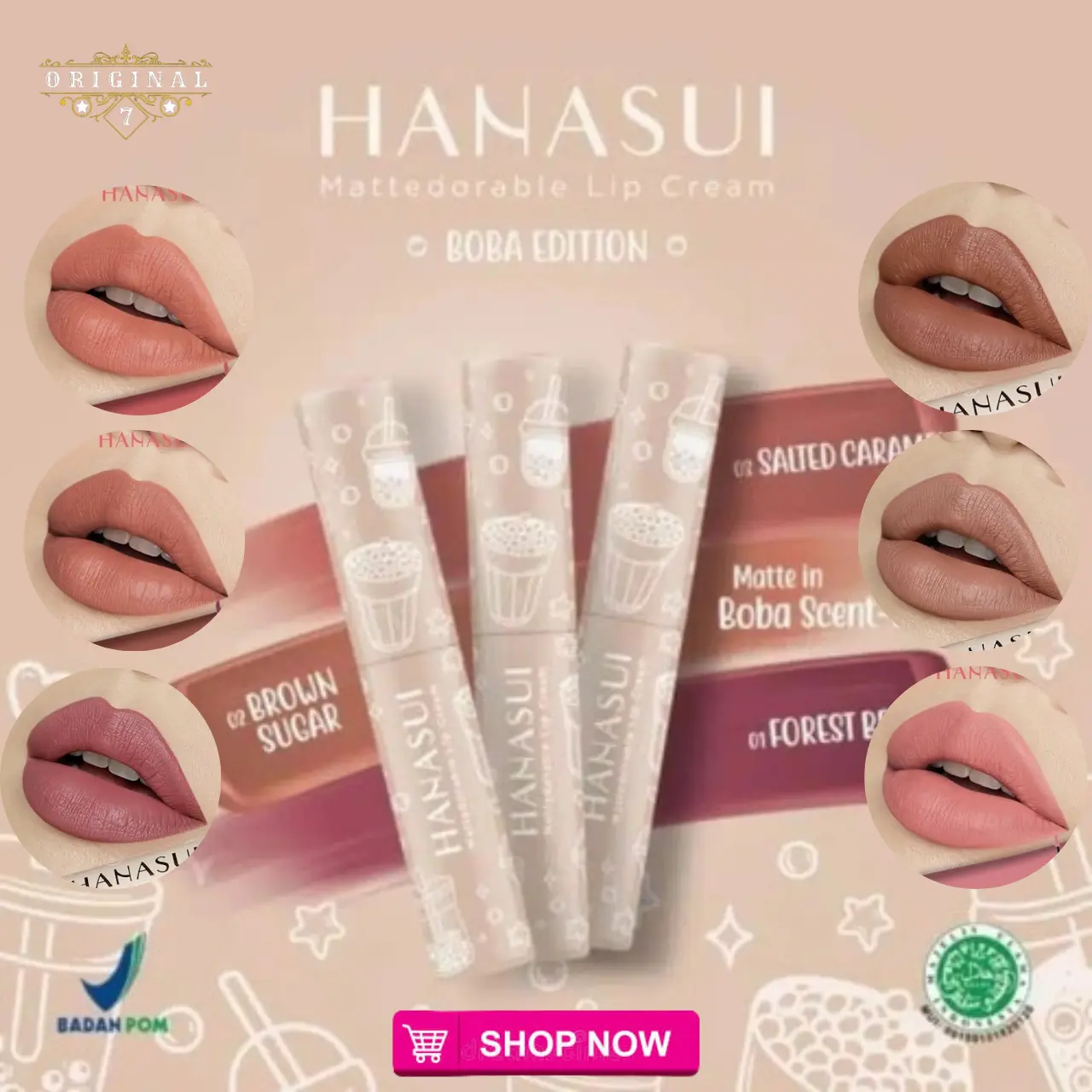 Liquid Lipstik Belia Hanasui ️Lip Cream Boba Original BPOM Mattedorable Lip Cream Tintdorable Lip Tint | Lip Stain | Lipstick dual function bibir blush on lip and cheek Lipcream Gloss Liptint Kosmetik