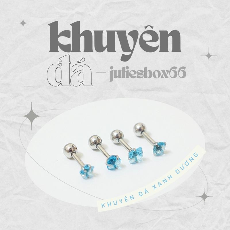 1 Chiếc XỎ Khuyên Tai Đá Xanh Dương Unisex Màu Bạc Đuôi Bi Không Gỉ Sét Không Ngứa Bông Tai Nam Julies Box 66