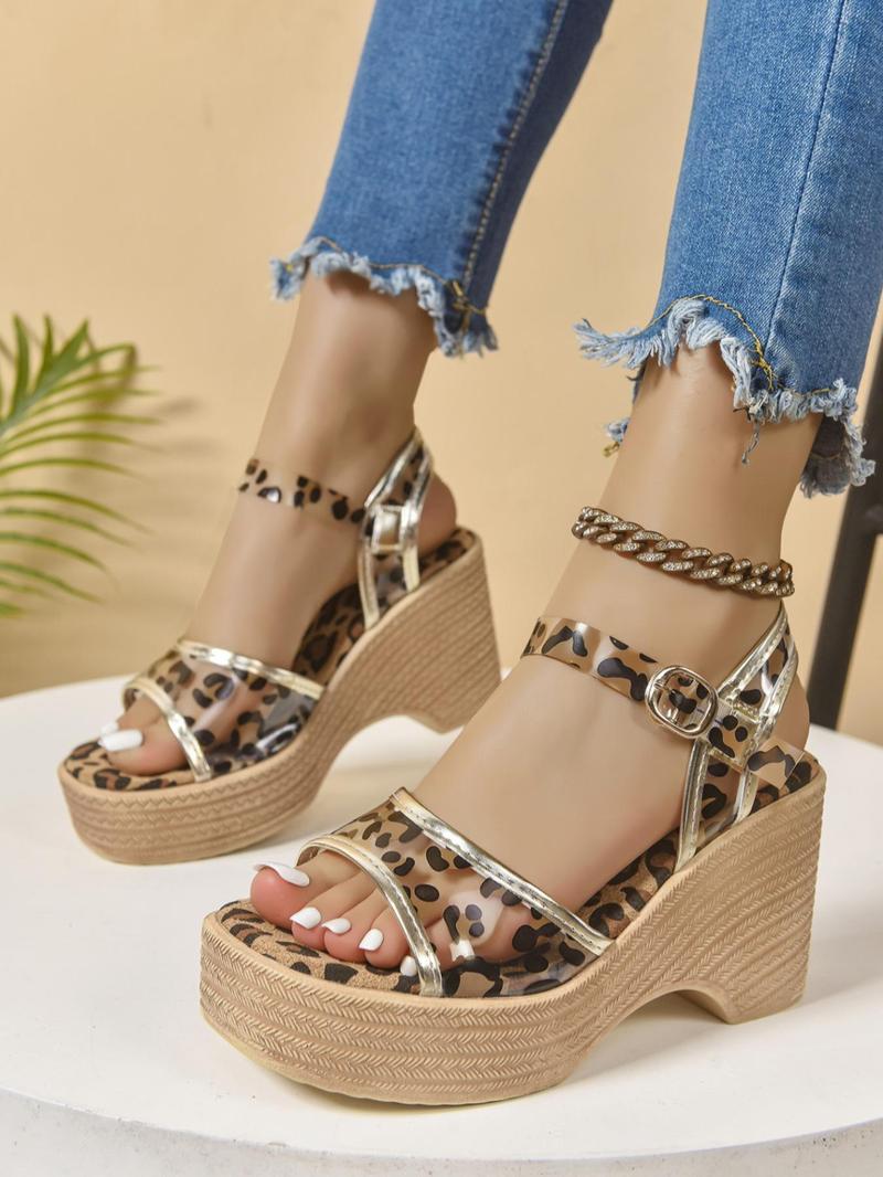 Product Introduction of Women's Fashion Leopard Print Chunky Heeled Sandals, Elegant Square Toe Sandals for Summer, Lightweight Comfortable Versatile Sandals for Daily Wear, Walking Shoes 3