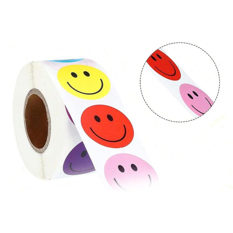 Smile Face Pattern Self Adhesive Sticker, 500pcs/roll Round Label Sticker, Decorative Sticker for Gift, Cake, Biscuit, Greeting Card Envelope 3
