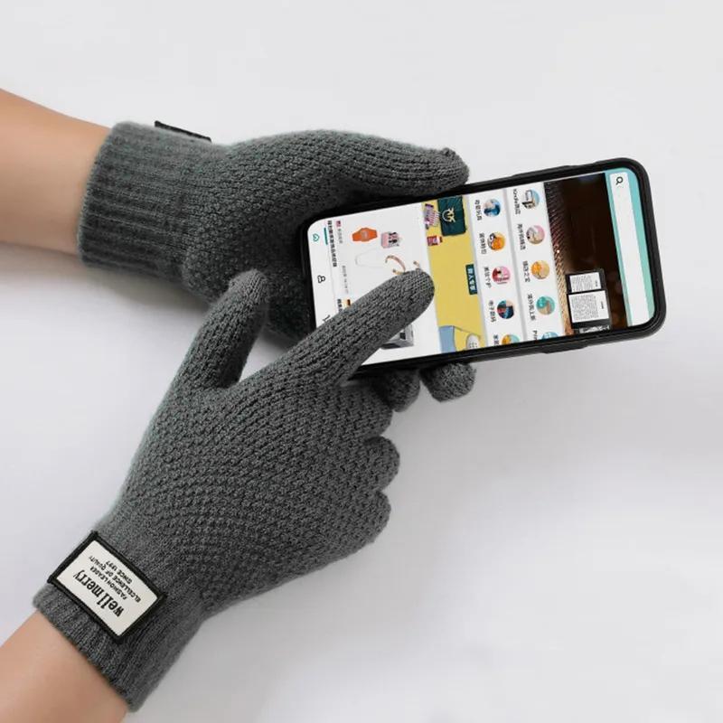 Winter Men Knitted Gloves Touch Screen High Quality Male Mitten Thicken Warm Wool Cashmere Solid Color Men Business Gloves 6