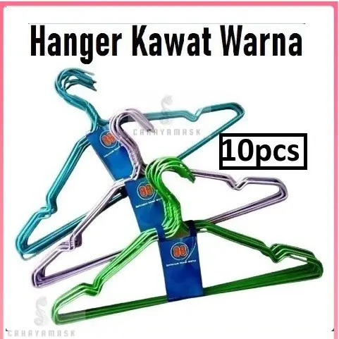 [10pcs] HANGER KAWAT WARNA / HANGER PAKAIAN / GANTUNGAN BAJU DEWASA
