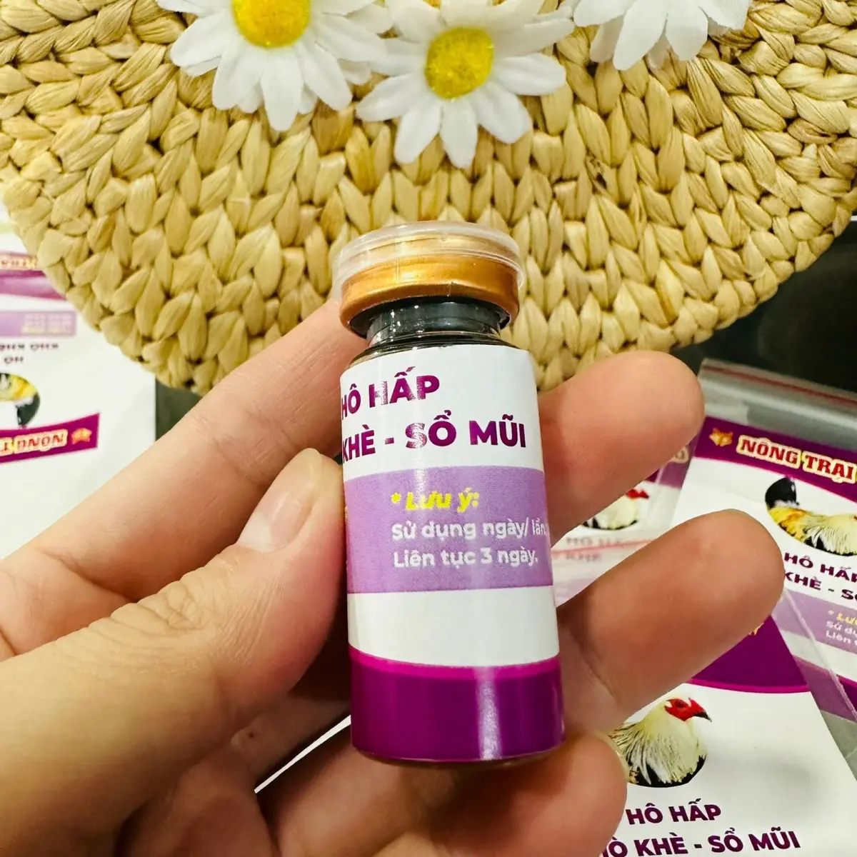 CHUYÊN TRỊ GÀ XỔ MŨI,KHÒ, SƯNG MẶT,… LỌ 10cc. Gà tre 0.2cc/lần/ngày. Gà nòi 0.4cc/lần/ngày. Sử dụng 3 ngày liên tục. CÁO ĐỎ