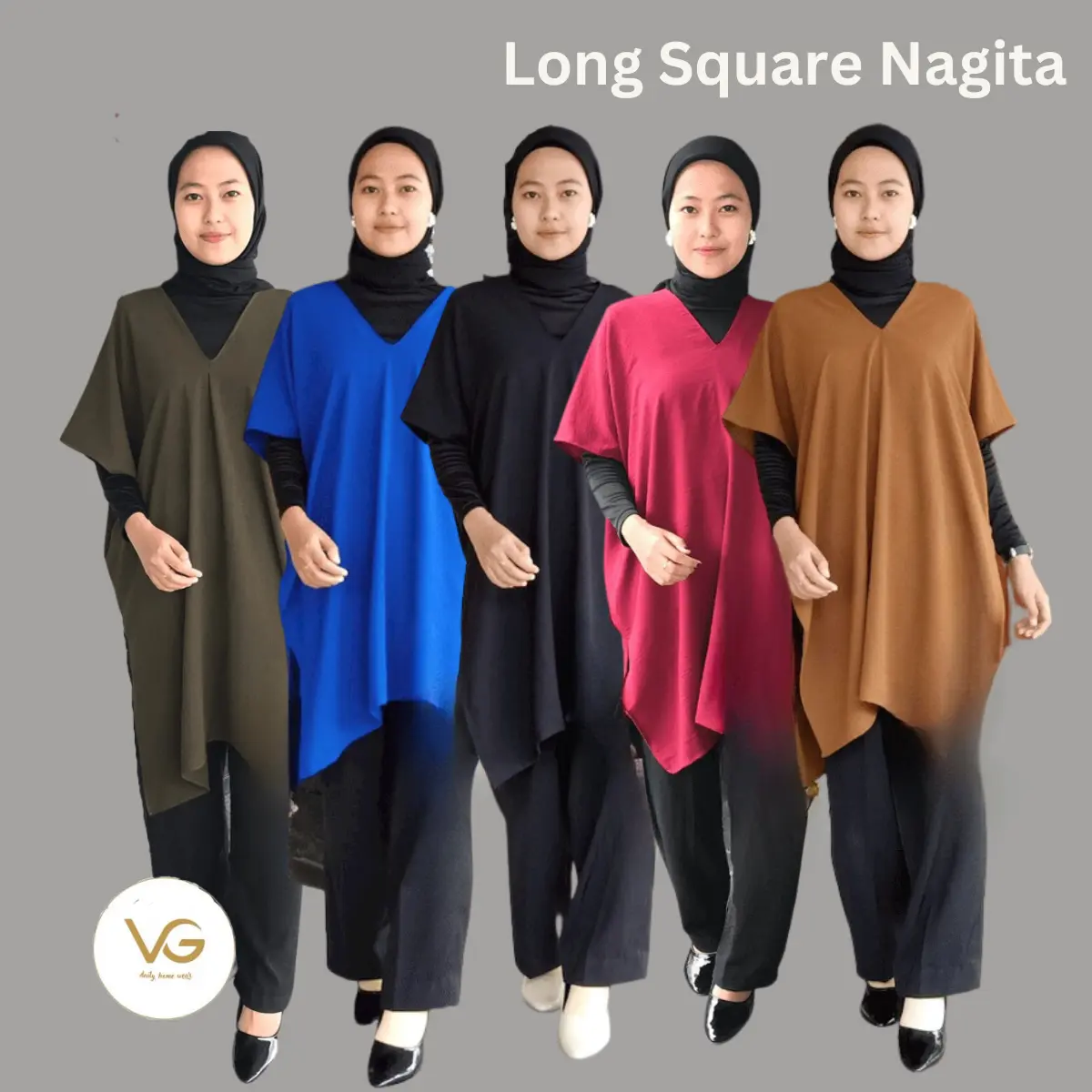 LONG SQUARE BLOUSE TOP ATASAN WANITA CRINKLE AIRFLOW PANJANG VNECK ANTI LECEK cantik kerah nyaman mewah muslim oversize baju