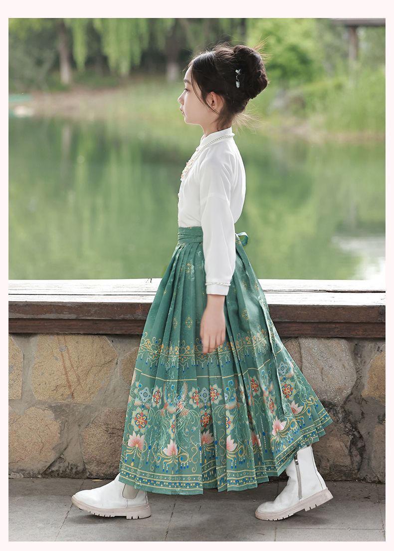Product Introduction of Sut Skirt Muka Kuda Gadis Hanfu Musim Panas Lengan Pendek Gaya Cina Ming Baru Kostum Kuno Gaya Kuno Kanak-kanak Pakaian Cina Cheongsam 12