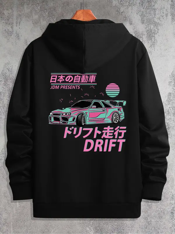 Men's Cartoon Car Print Zip Up Hoodie, Essentials Hoodie, Regular Fit Casual Letters Graphic Long Sleeve Hoodie, Streetwear Hoodies, Cozy Fall Outfits 0