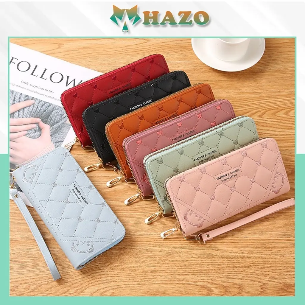 Ví Dài Nữ Cầm Tay Forever Young Kẻ Sọc Caro Trái Tim V540 Hàn Quốc - Hazo