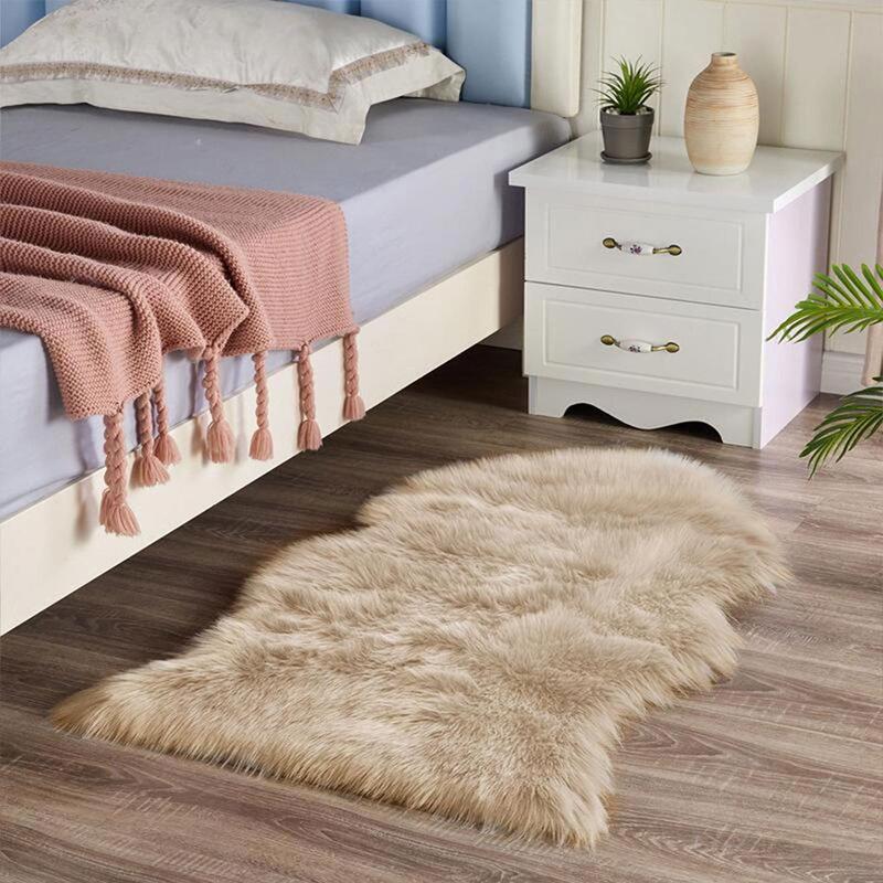 Solid Color Soft Fuzzy Rug, 1 Count Irregular Non-slip Floor Carpet, Faux Fur Cozy & Comfortable Mat For Home Living Room Bedroom Decor 2