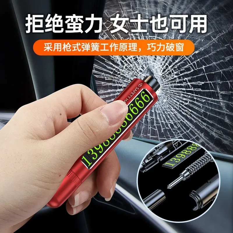 Búa phá kính thoát hiểm kiêm bảng ghi sốđiệnthoại và dao cắt dây đai an toàn trong lúc khẩn cấp 0