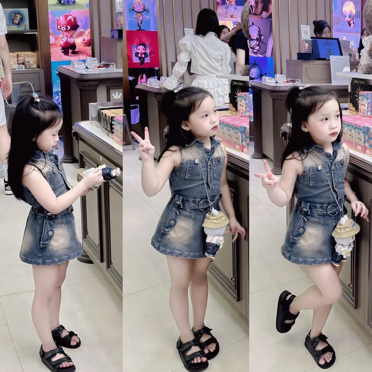 Sét Jum jean liền kèm quần lót cho bé Gái, chất liệu jean mềm cho bé đủ sz 9-30kg
