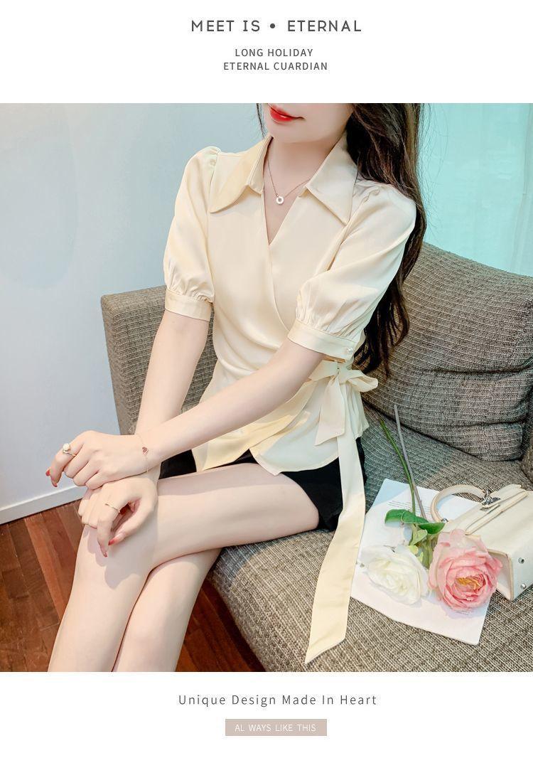 Product Introduction of Áo Sơ Mi Voan Sang Trọng Cao Cấp, Dành Cho Nữ, Trang Phục Mùa Hè, Eo Bó Sát, Phong Cách Phương Tây, Áo Sơ Mi Cổ Chữ V, Thường Ngày Và Bó Sát, Thanh Lịch, Áo ngắn Tay Năm 2025 8