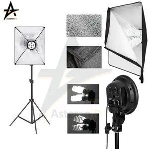 Softbox Lighting Softbox 4 Socket E27 Lighting Studio + Tiang Lamp Lampu - Silver