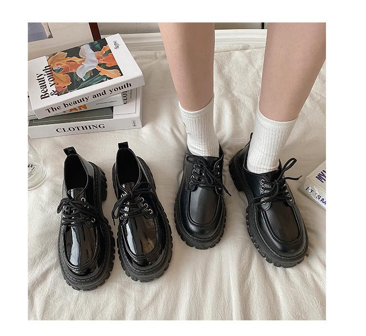 Product Introduction of British Style Leather Shoes Women's New Spring and Autumn Thick Bottom All-Match JK Pumps with Skirt Loafers Retro Black Tie 3