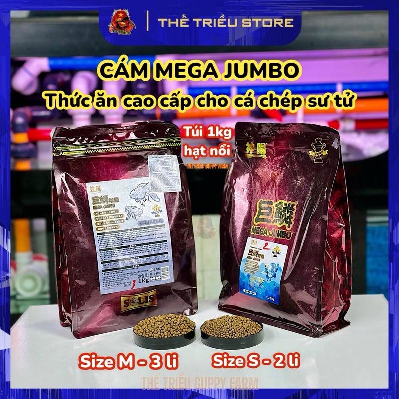 Cám Mega Jumbo - Túi 1kg “Hạt nổi size 2li & 3li”. Thức ăn cao cấp cho cá chép sư tử phi tần cá vàng... Hỗ trợ cá tăng màu tăng size ít gây đục nước và vàng nước