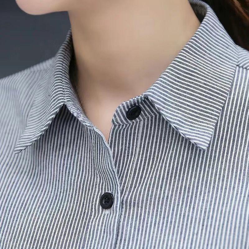 Áo Sơ Mi Phong Cách Phương Tây Dài Trung Bình Có Thể Mặc Ngoài Trời, Hàng Mới Về Mùa Thu, Dành Cho Nữ, Sọc, Dài Tay, Dáng Rộng Rãi Và Thường Ngày, Đơn Giản Và Dễ Phối Đồ Mỏng Vừa Vặn, Áo Nữ Top Women Shirt Voan 2