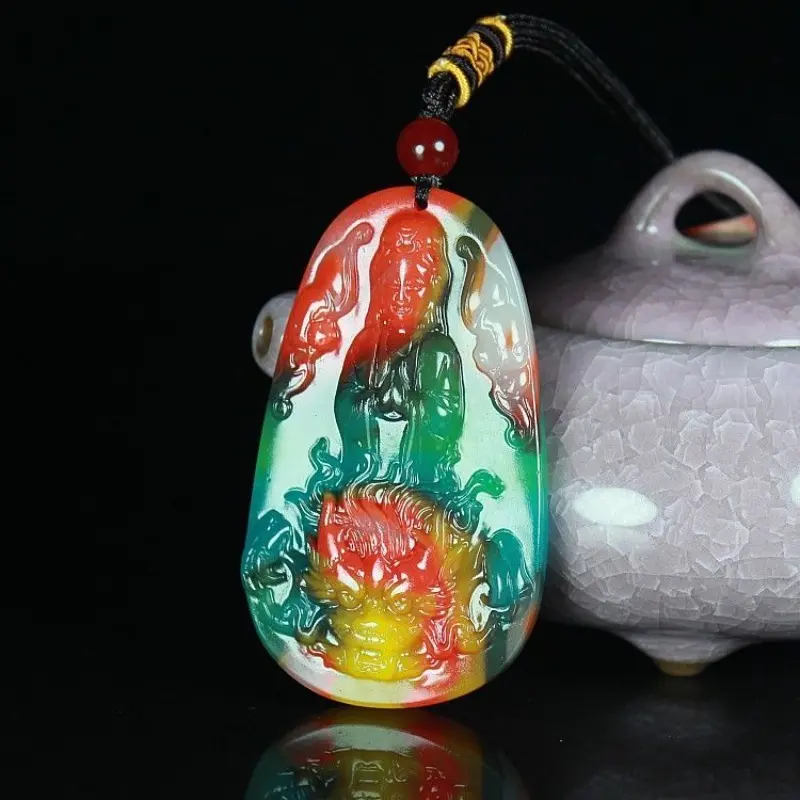 Mặt Dây Chuyền Vòng Cổ Nam, Đá Tự Nhiên, Thiết Kế Hình Rồng Ba Chiều Xuống, Quan Âm, Quà Tặng Thủ Công Mỹ Nghệ, Màu Sắc