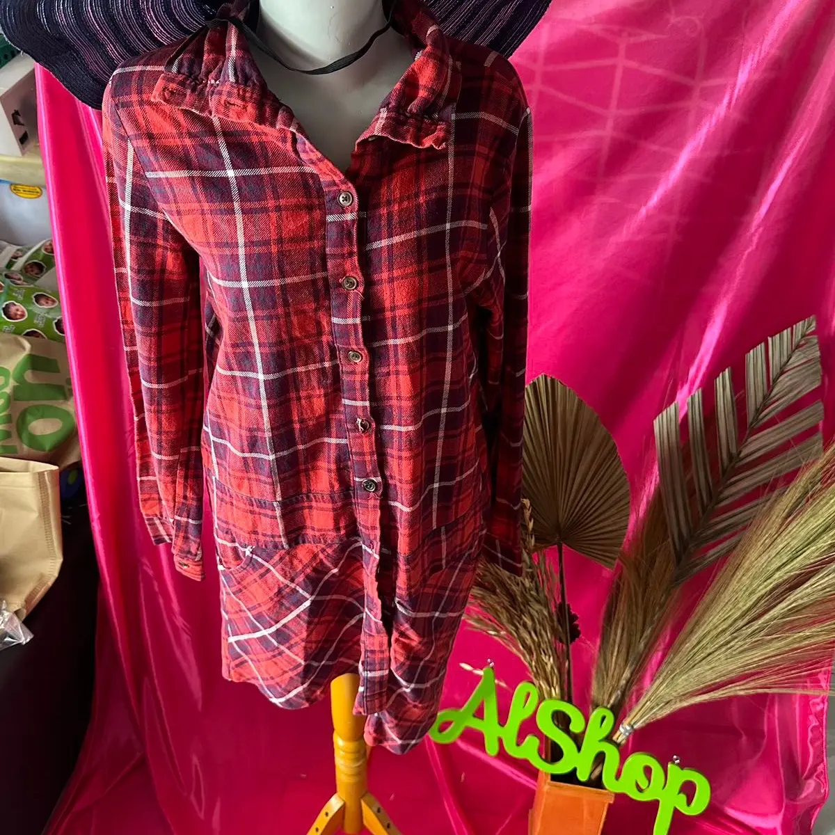 Tunik kotak” merah Atasan