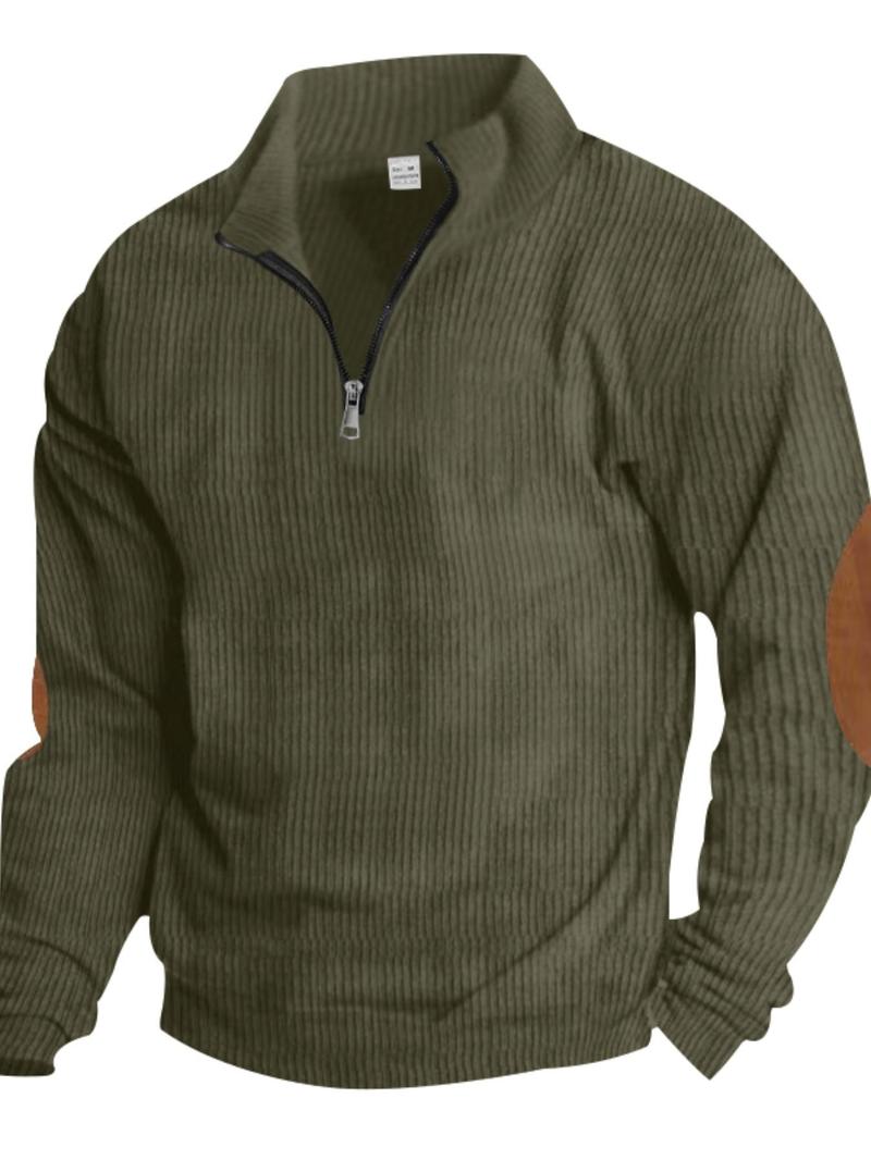 Product Introduction of Men's Solid Quarter Zip Collar Sweatshirt, Regular Fit Casual Long Sleeve Pullover for Fall & Winter, Men's Clothes for Daily Wear 1