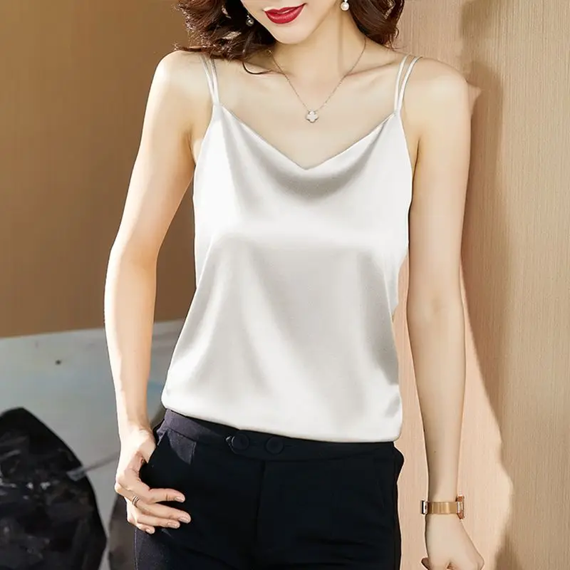 Áo Yếm Satin Lụa Lạnh Mùa Hè, Dành Cho Nữ, Thích Hợp Để Đi Xe Cơ Bản, Thiết Kế Đẹp, Độc Đáo, Có Thể Mặc Ngoài Trời, Áo Khoác Giấu Bụng 8
