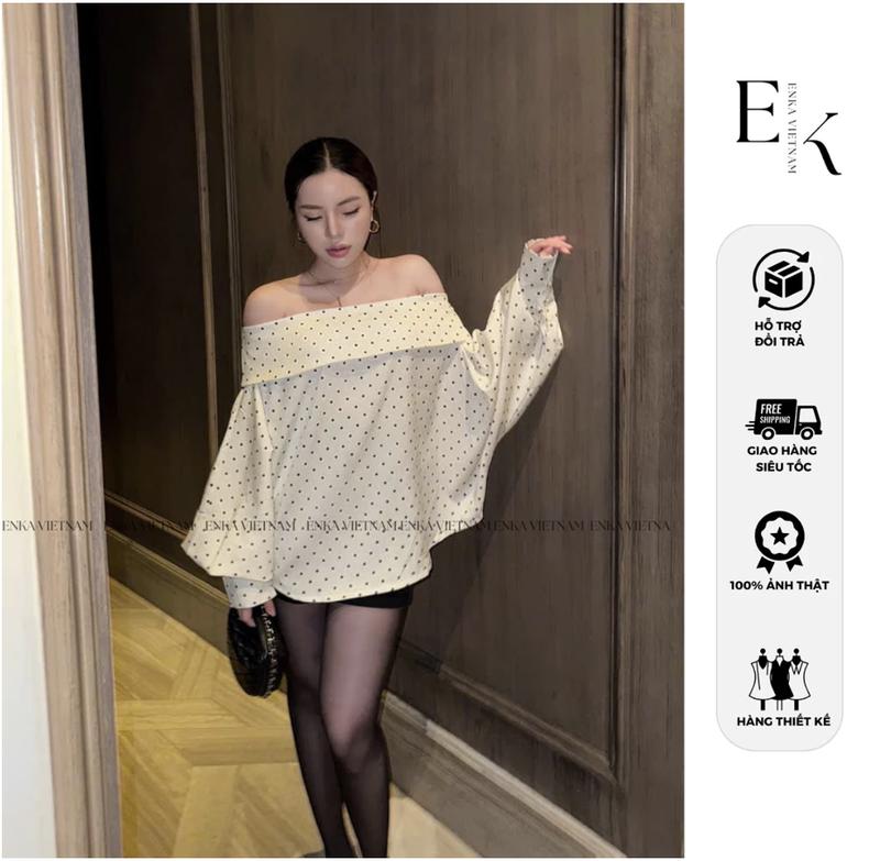 LIVE Áo trễ vai nữ Minnie áo sơ mi kiểu nữ tay dài che khuyết điểm áo sơ mi cánh dơi phong cách tiểu thư sang trọng vải cotton Top Women - ENKA VIETNAM