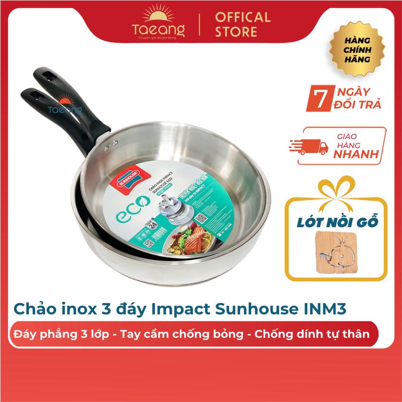 Chảo inox 3 đáy IMPACT chống dính tự thân tay cầm bọc nhựa chống bỏng (20/24/26cm) bảo hành chính hãng TAEANG OFFICIAL