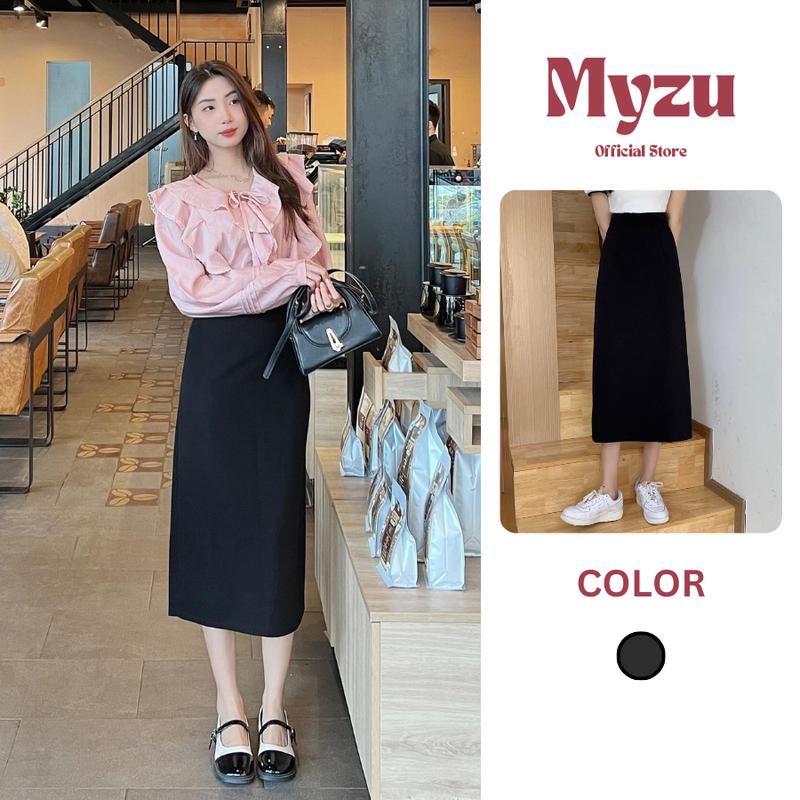  Chân Váy Dài Chữ A Xẻ Tà Sau Dài 82cm Chất Umi Hàn Loại 1 Co Giãn 4 Chiều 